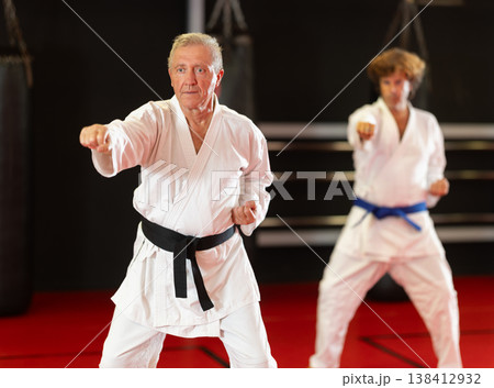 Senior martial artist training kata for healthy aging 138412932