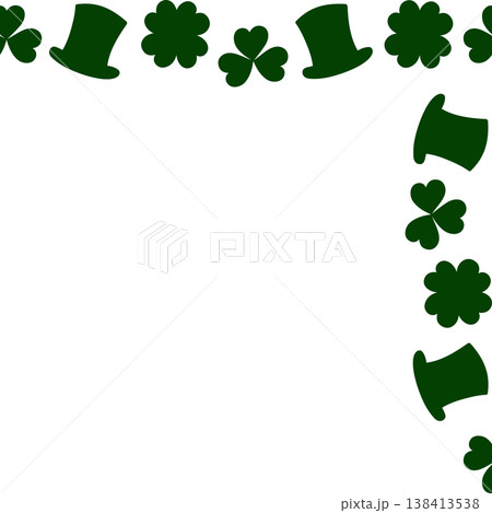 Top Right side corner Frame border of hats and shamrock Minimalistic Flat design Copy space Template. Isolated Vector illustration St Patrick Day Party Invites Promo banner, leaflets, label post decor 138413538