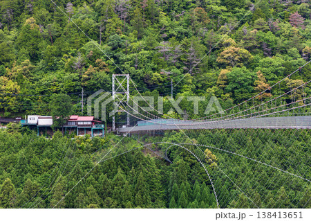 新緑と谷瀬のつり橋（奈良県十津川村） 138413651