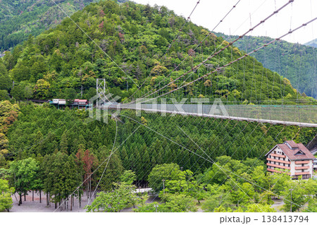 新緑と谷瀬のつり橋（奈良県十津川村） 138413794