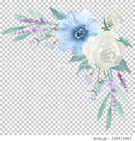 Watercolor botanical frame of anemones and roses 138413867