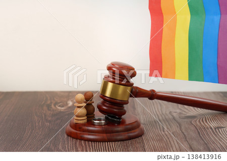 Marriage Equality Representation with Gavel and Pride Flag 138413916