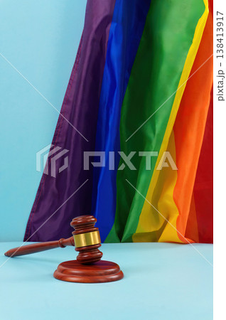 Gavel with Pride Flag Symbolizing LGBTQ Rights Gavel with Pride Flag Symbolizing LGBTQ Rights 138413917
