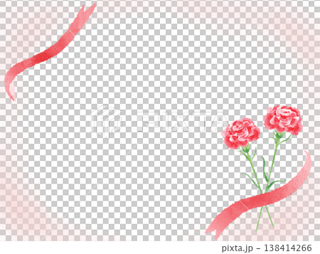 康乃馨和絲帶相框，水彩風格，可愛，風格化，母親節，感謝，禮物 138414266