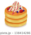 フルーツとホイップクリームのパンケーキイラスト（木苺・ブルーベリー） 138414286