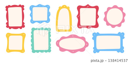 Doodle frame border hand drawn cute set. Fun doodle frame border square, rectangle line photo picture shapes. Cute cartoon children kids squiggly scrapbook stamp simple card. Vector Doodle frame border hand drawn cute set. Fun doodle frame border square, rectangle line photo picture shapes. Cute cartoon children kids squiggly scrapbook stamp simple card. Vector 138414537