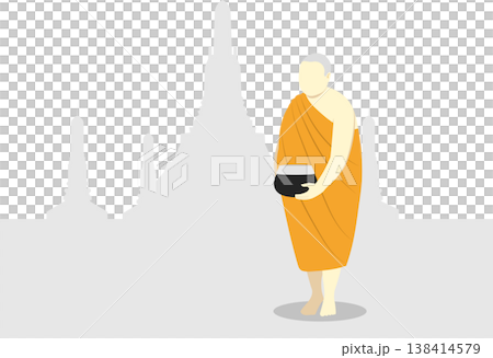 Buddhist Monk with Alms Bowl on transparent background. Concept for religion and buddhism. Buddhist Monk with Alms Bowl on transparent background. Concept for religion and buddhism. 138414579