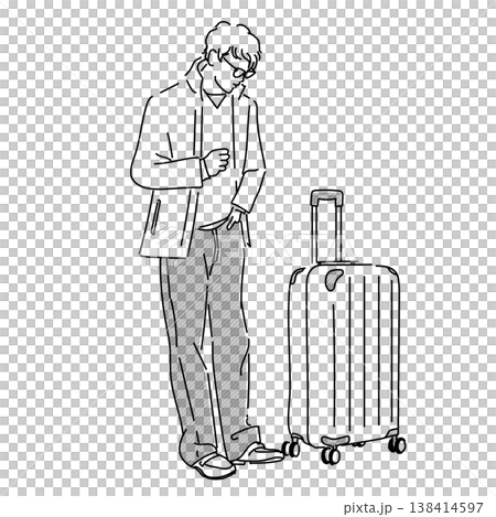 東京時尚快訊春季特輯：男士簡約休閒風格，男士線條畫插畫 138414597
