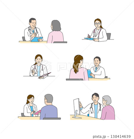 医療・看護の医療・看護のイラストセット（入院・診察・予防イラストセット（入院・診察・予防接種・採血） 138414639