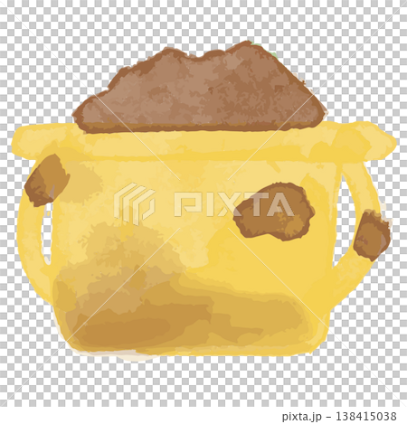 Playful Watercolor Series | Illustration of a bucket covered in mud - Outdoor play - Vivid - Suitable for kindergartens and daycare centers 138415038