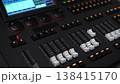 Lighting mixer buttons and faders close up with panning camera movement. 4k 138415170