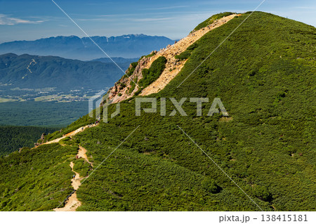 八ヶ岳連峰・東天狗岳から見る西天狗岳と中央アルプス 138415181