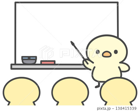 ホワイトボードで説明するひよこの手書きイラスト 138415339