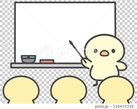 ホワイトボードで説明するひよこの手書きイラスト 138415339