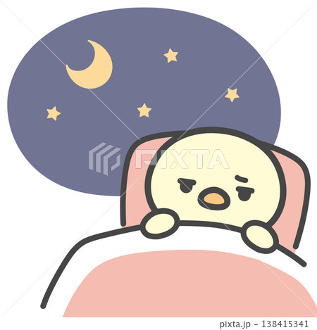 夜眠れないひよこの手書きイラスト 夜眠れないひよこの手書きイラスト 138415341
