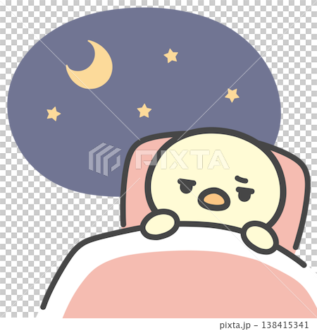夜眠れないひよこの手書きイラスト 夜眠れないひよこの手書きイラスト 138415341