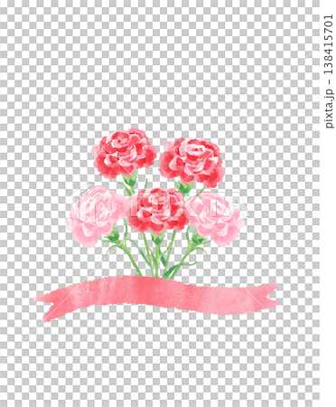 Carnations, red and pink, bouquet, ribbon, copy space, watercolor, cute, stylized, Mother's Day, gratitude Carnations, red and pink, bouquet, ribbon, copy space, watercolor, cute, stylized, Mother's Day, gratitude 138415701