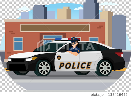 Police officer patrolling city in a police car Police officer patrolling city in a police car 138416453
