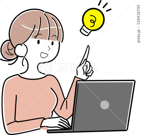 パソコンを使いながら良いアイデアを閃く女性 138416795