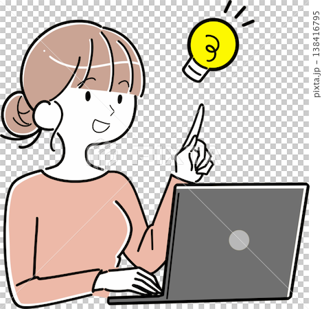 パソコンを使いながら良いアイデアを閃く女性 138416795