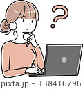 パソコンの前で首をかしげて疑問を持つ女性 138416796