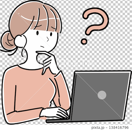 一位女士困惑地歪著頭看著電腦。 138416796