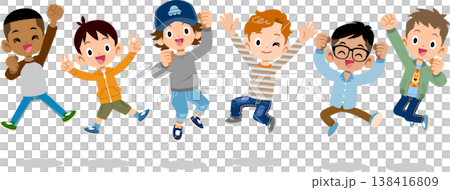 ジャンプする様々な国、様々な人種の男の子たち ジャンプする様々な国、様々な人種の男の子たち 138416809