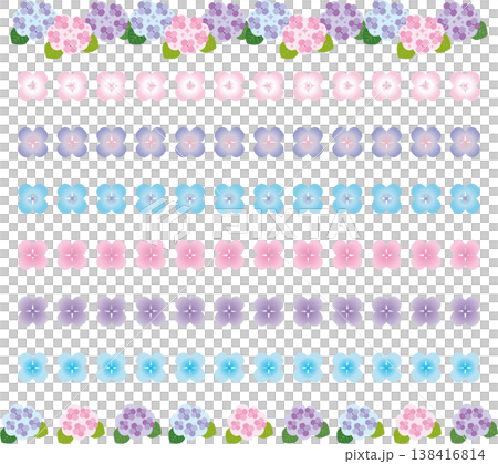 繡球花裝飾與線條組：初夏日式設計素材 138416814