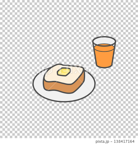 シンプルなバタートーストとオレンジジュースのイラスト 138417164