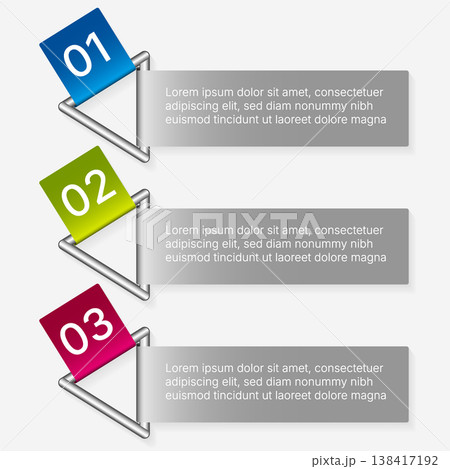 Three step infographic banner with colorful labels modern layout 138417192