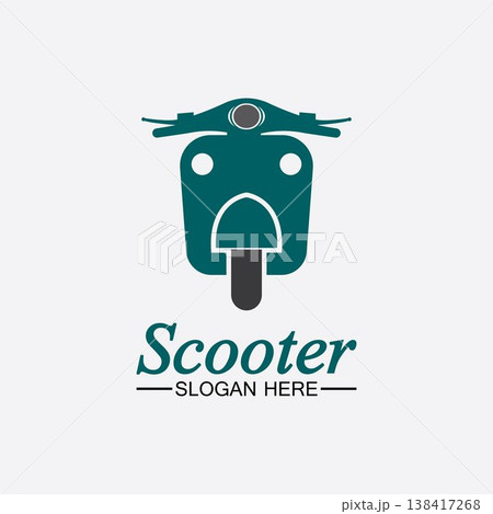 Moped scooter logo vector icon illustration design template.Retro bikes and scooters club logo.classic scooter emblems, icons and badges. 138417268