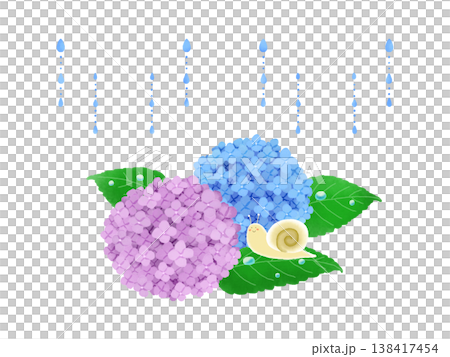 Hydrangeas and snails on a rainy day Hydrangeas and snails on a rainy day 138417454
