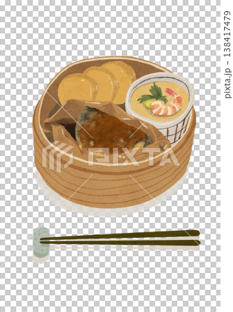 日本の新鮮野菜のせいろ蒸しと箸のイラスト 138417479