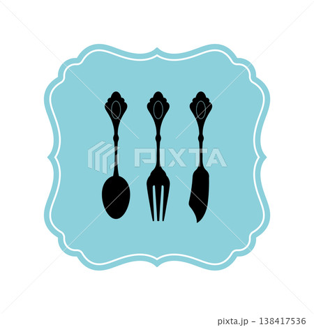 アンティークなティーカトラリーのセットのビンテージ風アイコン 138417536