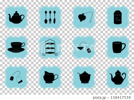 一套復古風格的茶相關物品圖標 138417539