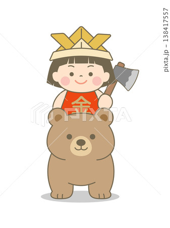 熊に乗ったかわいい金太郎のベクターイラスト、こどもの日、端午の節句 138417557