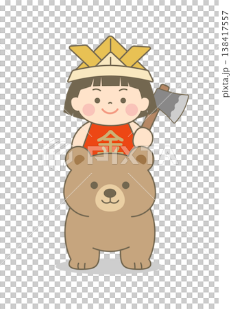 熊に乗ったかわいい金太郎のベクターイラスト、こどもの日、端午の節句 138417557
