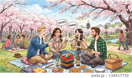 桜の花見を楽しむ外国人 138417750