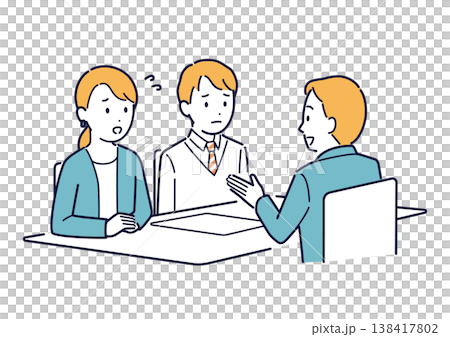 An illustration of a parent and child discussing a problem during a three-way meeting. An illustration of a parent and child discussing a problem during a three-way meeting. 138417802