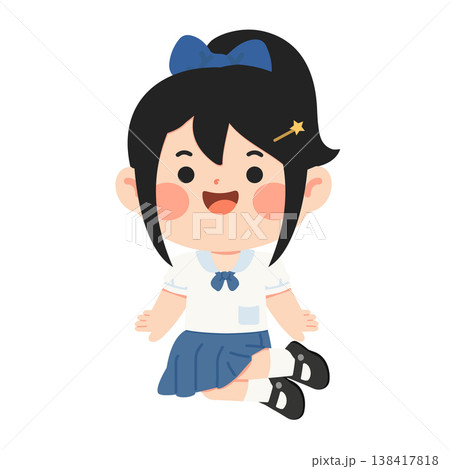 Girl student sitting politely on floor 138417818