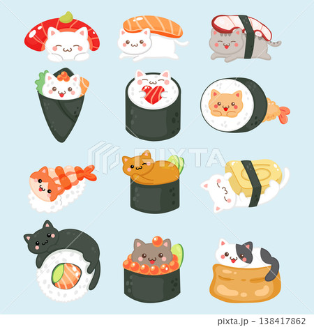 Cute sushi cat character clipart collection Cute sushi cat character clipart collection 138417862