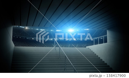Entrance to modern soccer arena with crowded stands and tunnel stairs Entrance to modern soccer arena with crowded stands and tunnel stairs 138417900