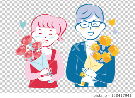 母の日・父の日に花束をもらう男性と女性 138417941