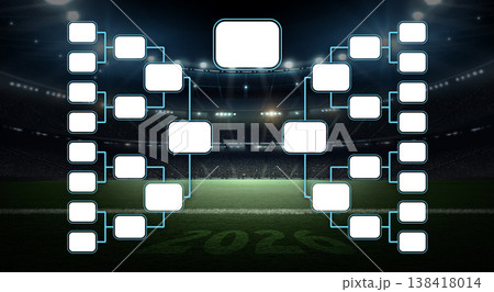 Soccer tournament bracket template with stadium background. 138418014