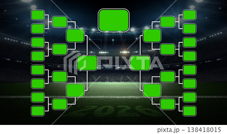 Soccer tournament bracket template with stadium background. 138418015