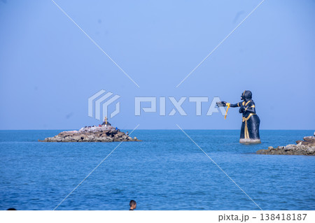 Sculptures of Phra Aphai Mani characters, Nang Phi Suea Samut (Sea Giantess Statue) at Puek Tian Beach Phetchaburi Province 138418187