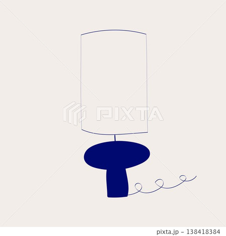 Hand drawn blue table lamp with lampshade in minimal doodle childish style. Hand drawn blue table lamp with lampshade in minimal doodle childish style. 138418384