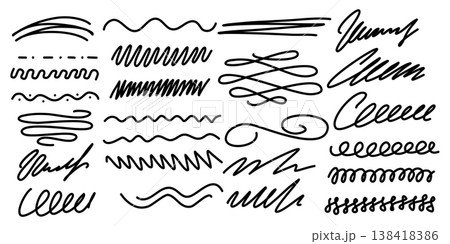 Set of hand-drawn lines, swirls, doodles, underlines, highlights 138418386