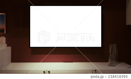 TV led mock up screen. Smart TV on a curbstone in an interior of the living room  138418393