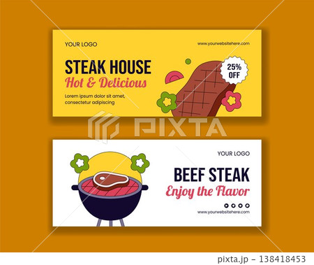 Social Media Banner Flat Cartoon Hand Drawn Illustration Steakhouse Background Social Media Banner Flat Cartoon Hand Drawn Illustration Steakhouse Background 138418453
